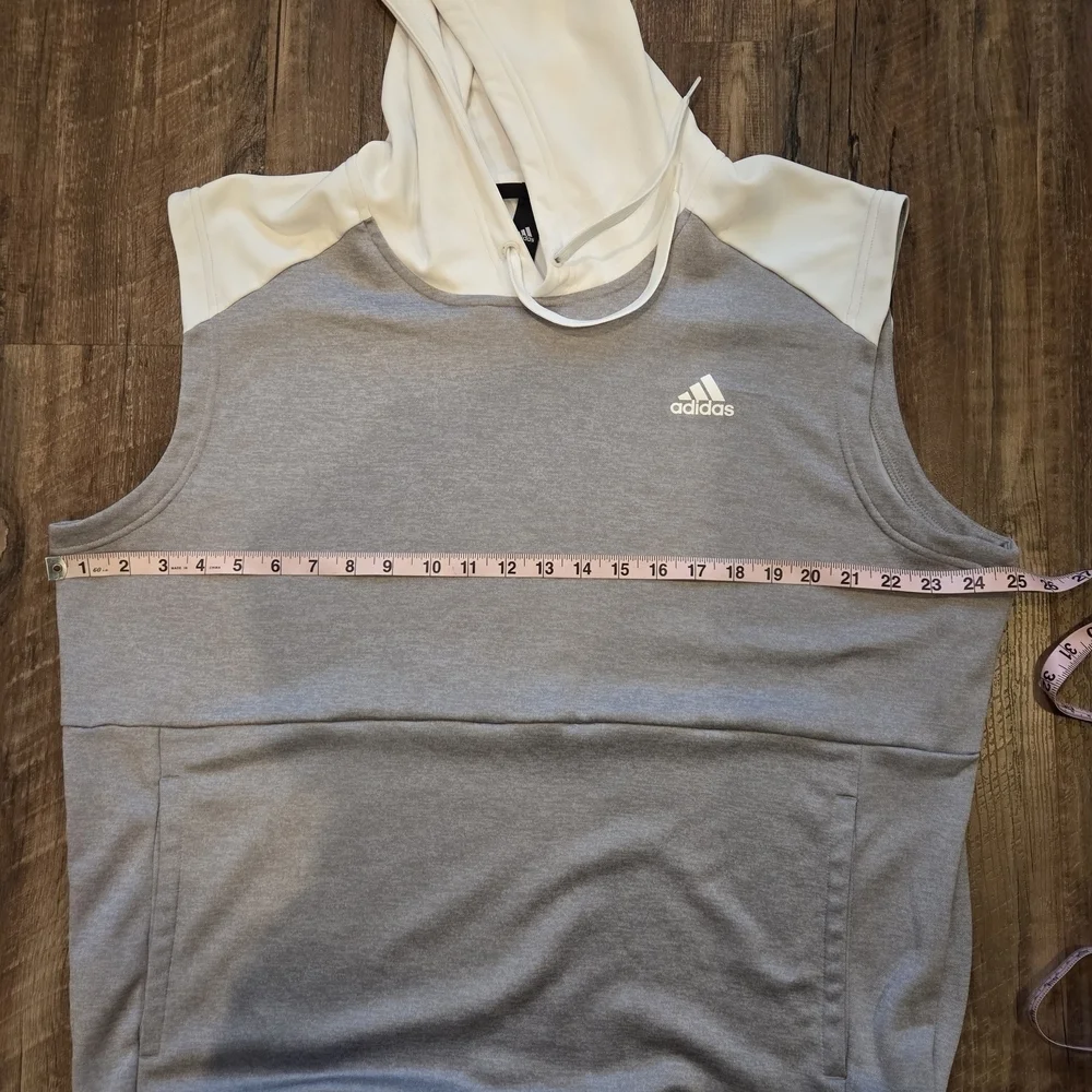 Adidas Sleeveless Hoodie Gray White Colorblock Kangaroo Pocket XL Unisex